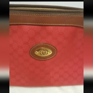 Authentic Vintage Gucci Red and Brown Logo Pouch Crossbody W/dustbag